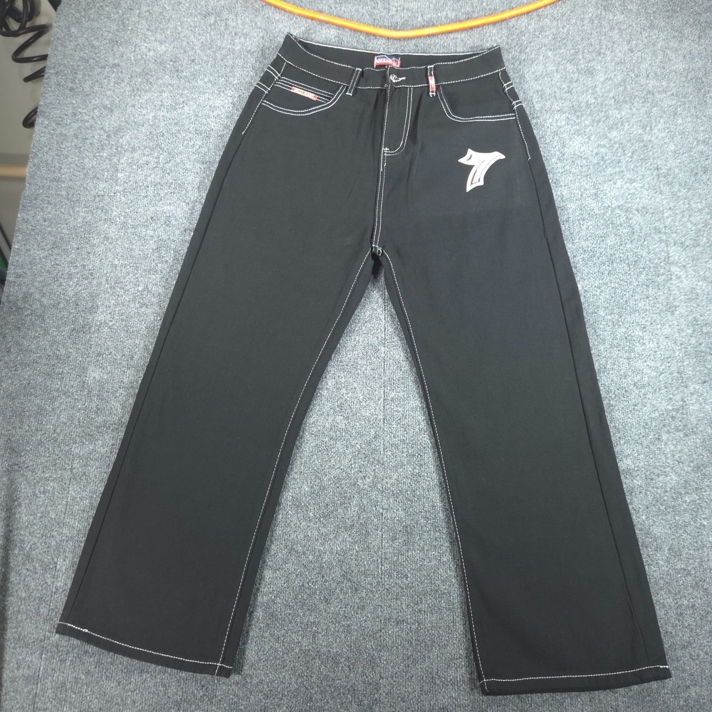 JNCO Black Denim Jeans Lucky 7 Dice - L (Measure 30x26) Y2K Skater Grunge